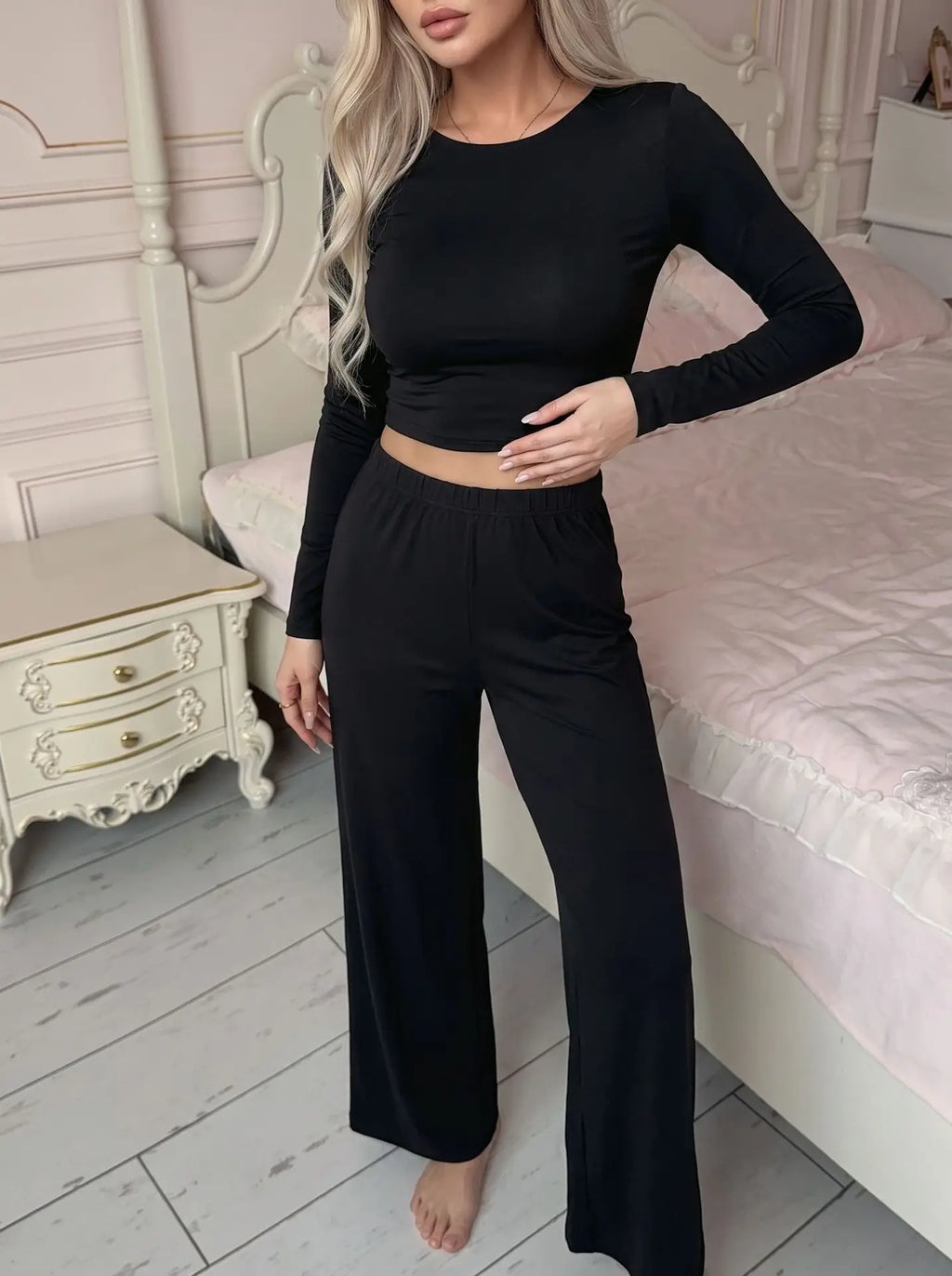 Autumn and Winter Cotton Women's Long-Sleeve and Long-Pants Casual Set, Soft, Comfortable, Stretchy Pajamas and Loungewear