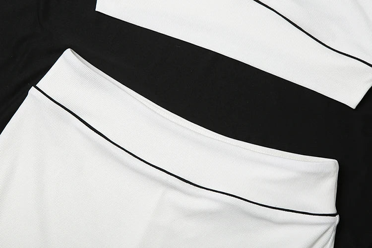 Nibber Skinny Ribbed 2 Piece Set Women Black String Backless Tank Tops+Side Split Shorts Skirt 2025 Summer Trend Matching Suits