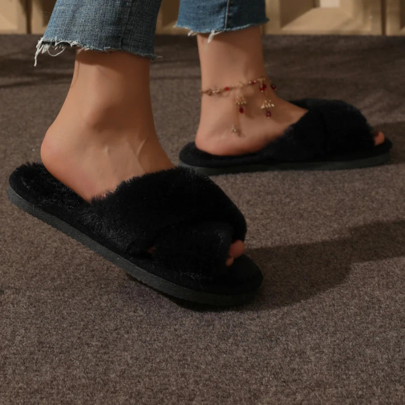 Fluffy Cross Slippers