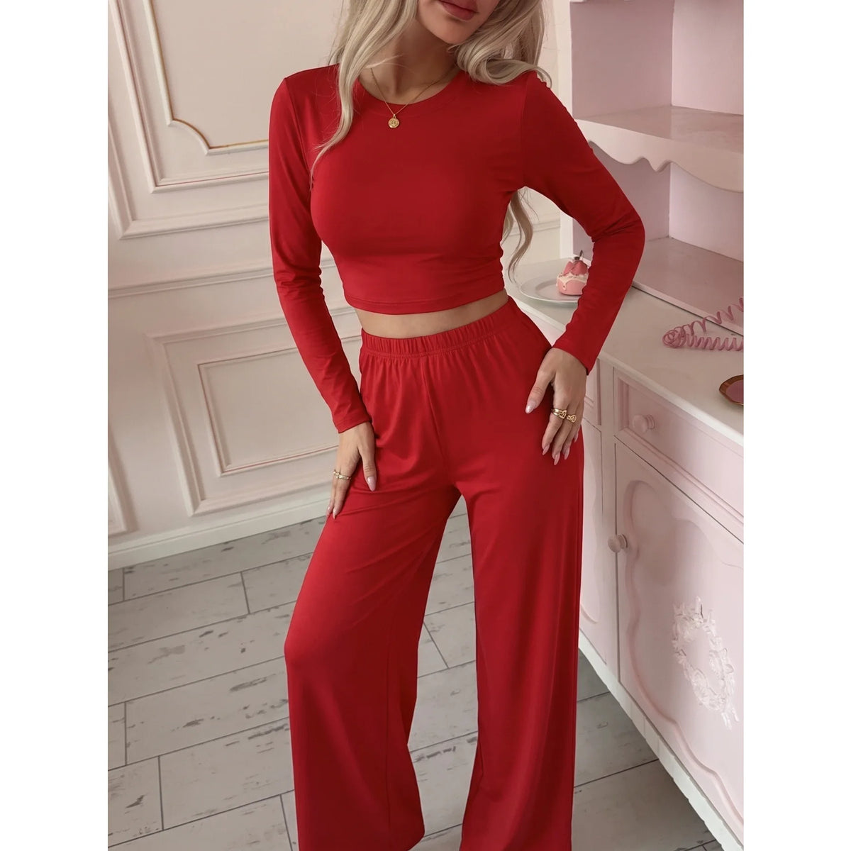 Autumn and Winter Cotton Women's Long-Sleeve and Long-Pants Casual Set, Soft, Comfortable, Stretchy Pajamas and Loungewear