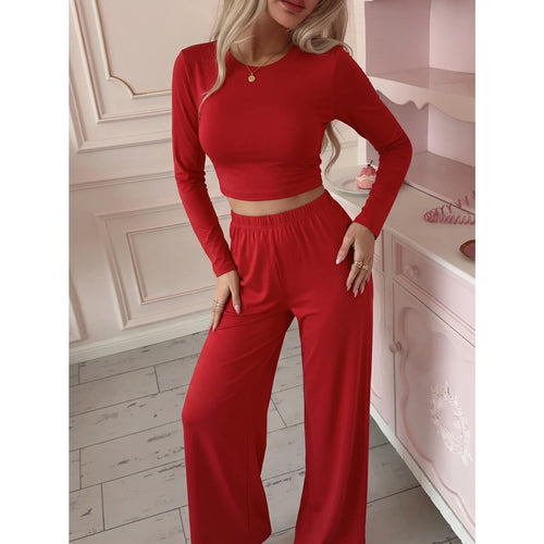 Autumn and Winter Cotton Women's Long-Sleeve and Long-Pants Casual Set, Soft, Comfortable, Stretchy Pajamas and Loungewear