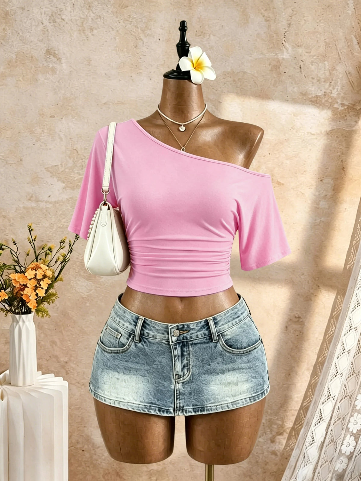One-Shoulder Ruched Crop Top