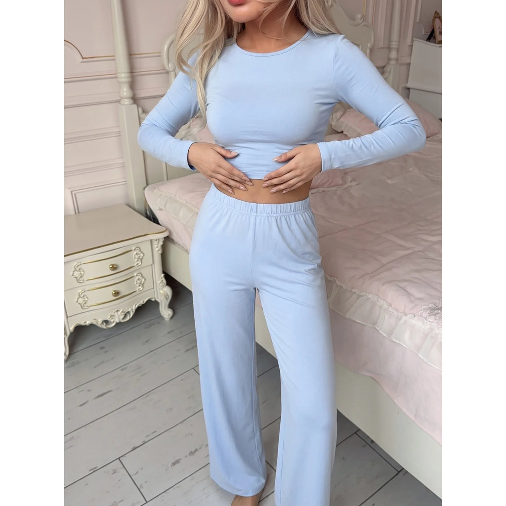 Autumn and Winter Cotton Women's Long-Sleeve and Long-Pants Casual Set, Soft, Comfortable, Stretchy Pajamas and Loungewear
