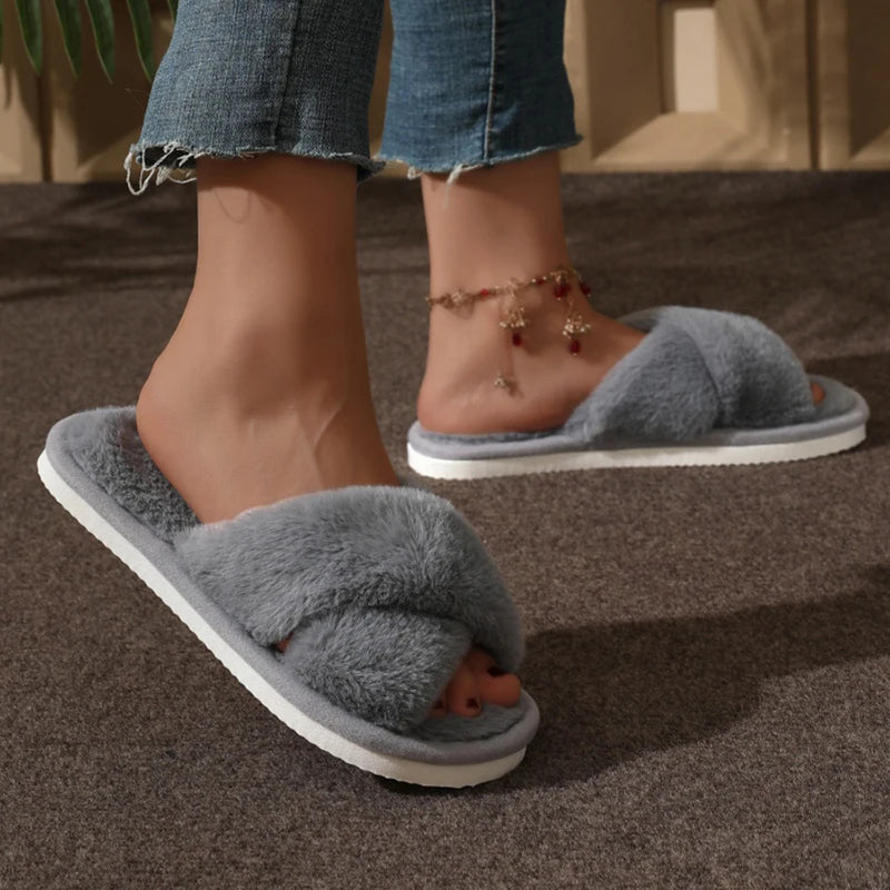 Fluffy Cross Slippers