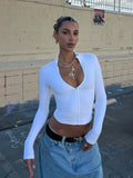Fashion Sexy T Shirts Women Streetwear Regular Casual Solid Zipper Long Sleeve Blusas Slim Bodycon Skinny Elegant Tees Female