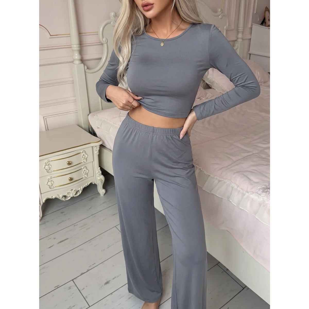 Autumn and Winter Cotton Women's Long-Sleeve and Long-Pants Casual Set, Soft, Comfortable, Stretchy Pajamas and Loungewear