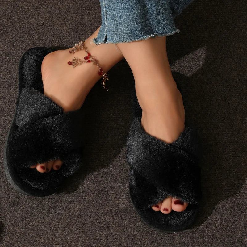 Fluffy Cross Slippers