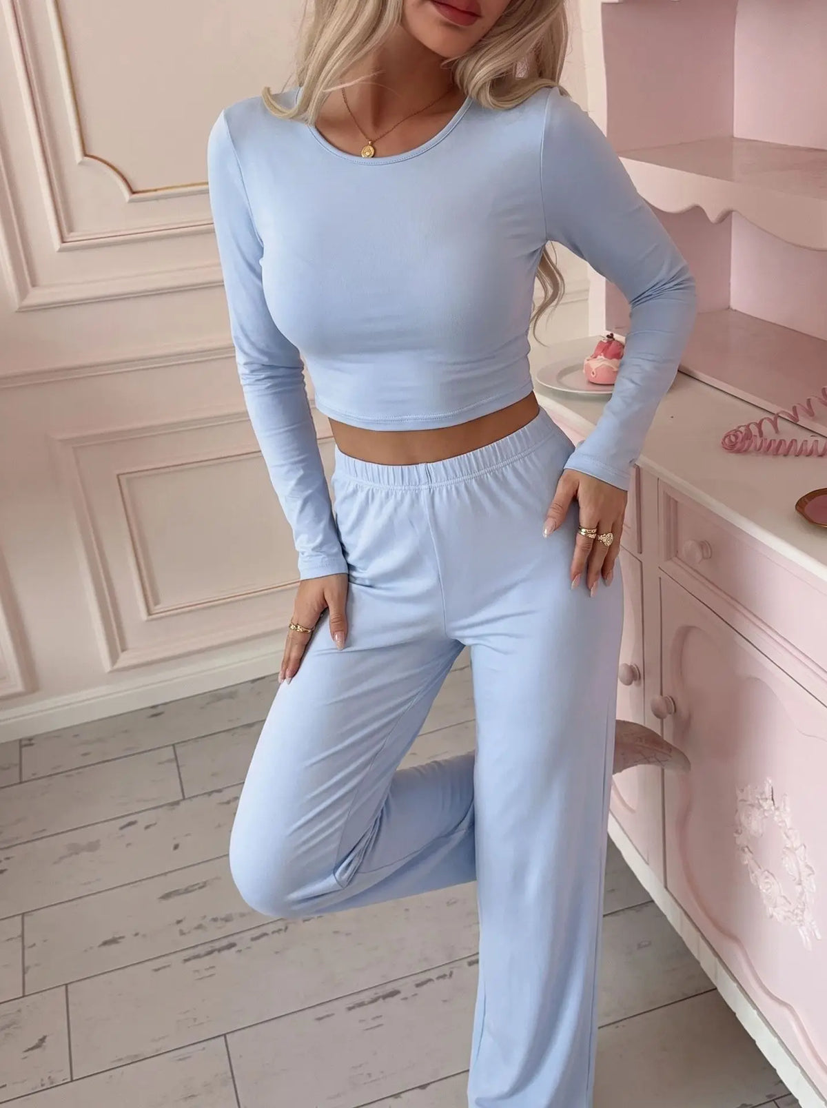 Autumn and Winter Cotton Women's Long-Sleeve and Long-Pants Casual Set, Soft, Comfortable, Stretchy Pajamas and Loungewear