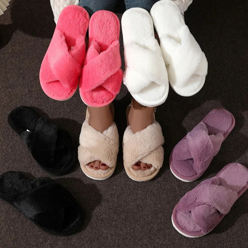 Fluffy Cross Slippers