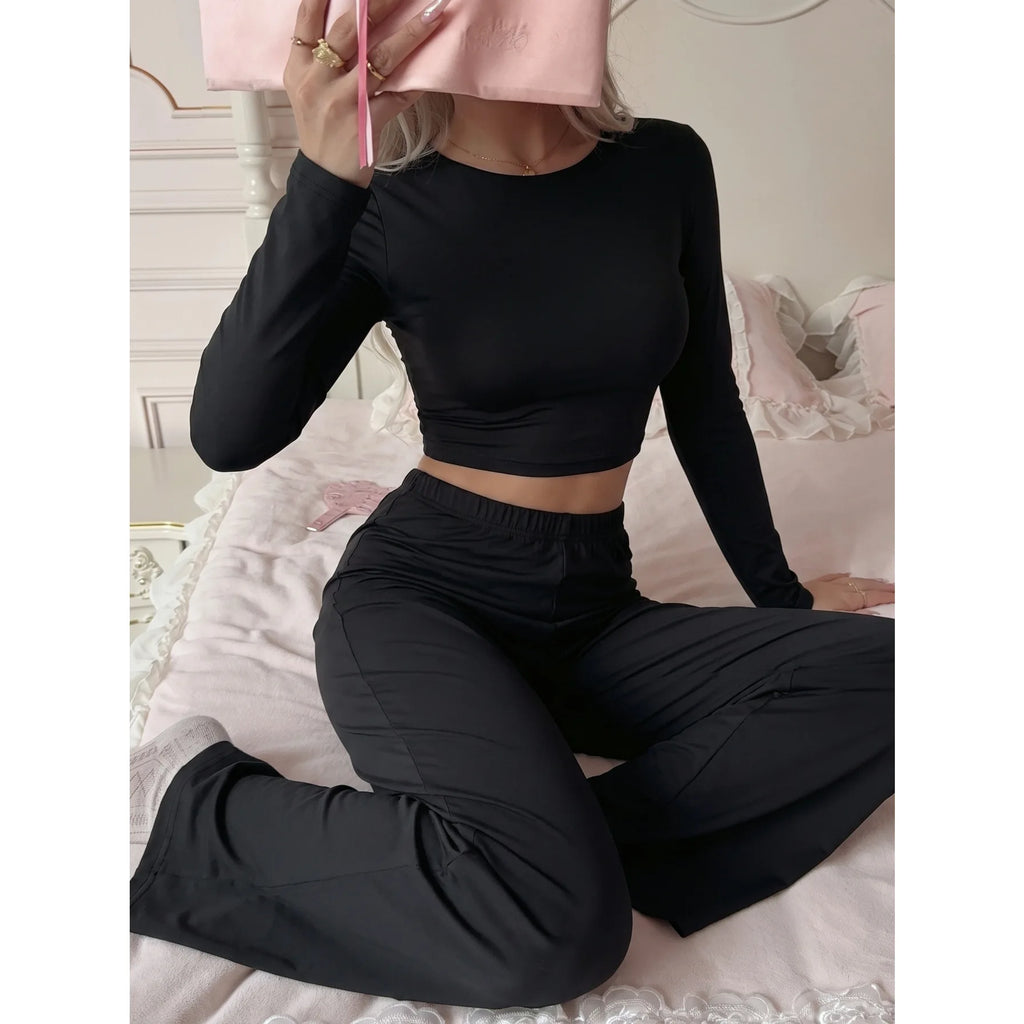 Autumn and Winter Cotton Women's Long-Sleeve and Long-Pants Casual Set, Soft, Comfortable, Stretchy Pajamas and Loungewear