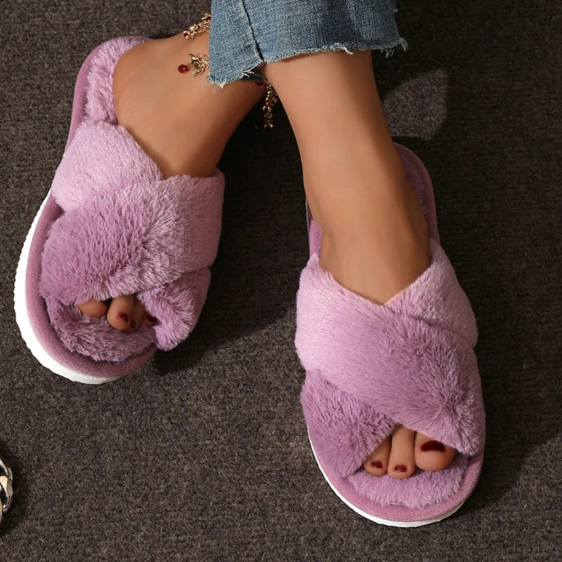 Fluffy Cross Slippers