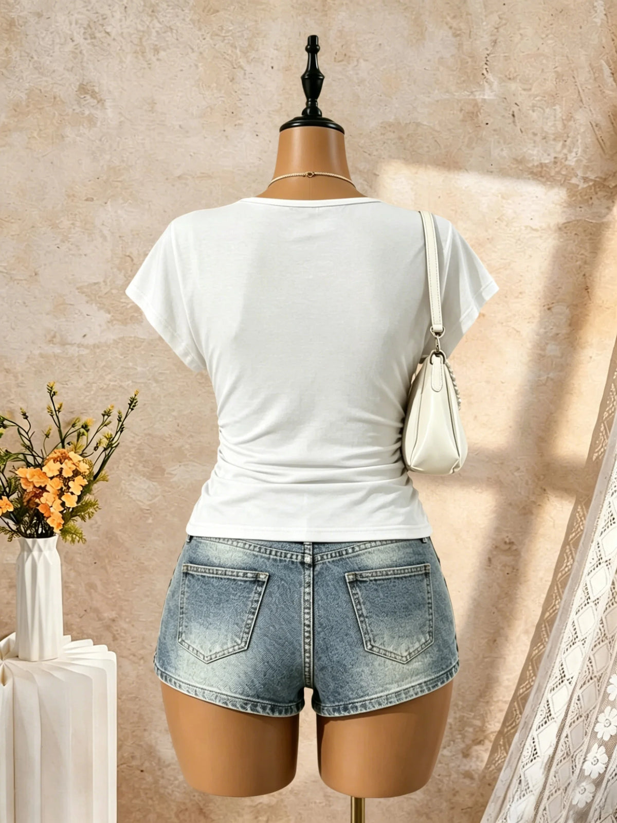 Deep V Ruched Crop Top