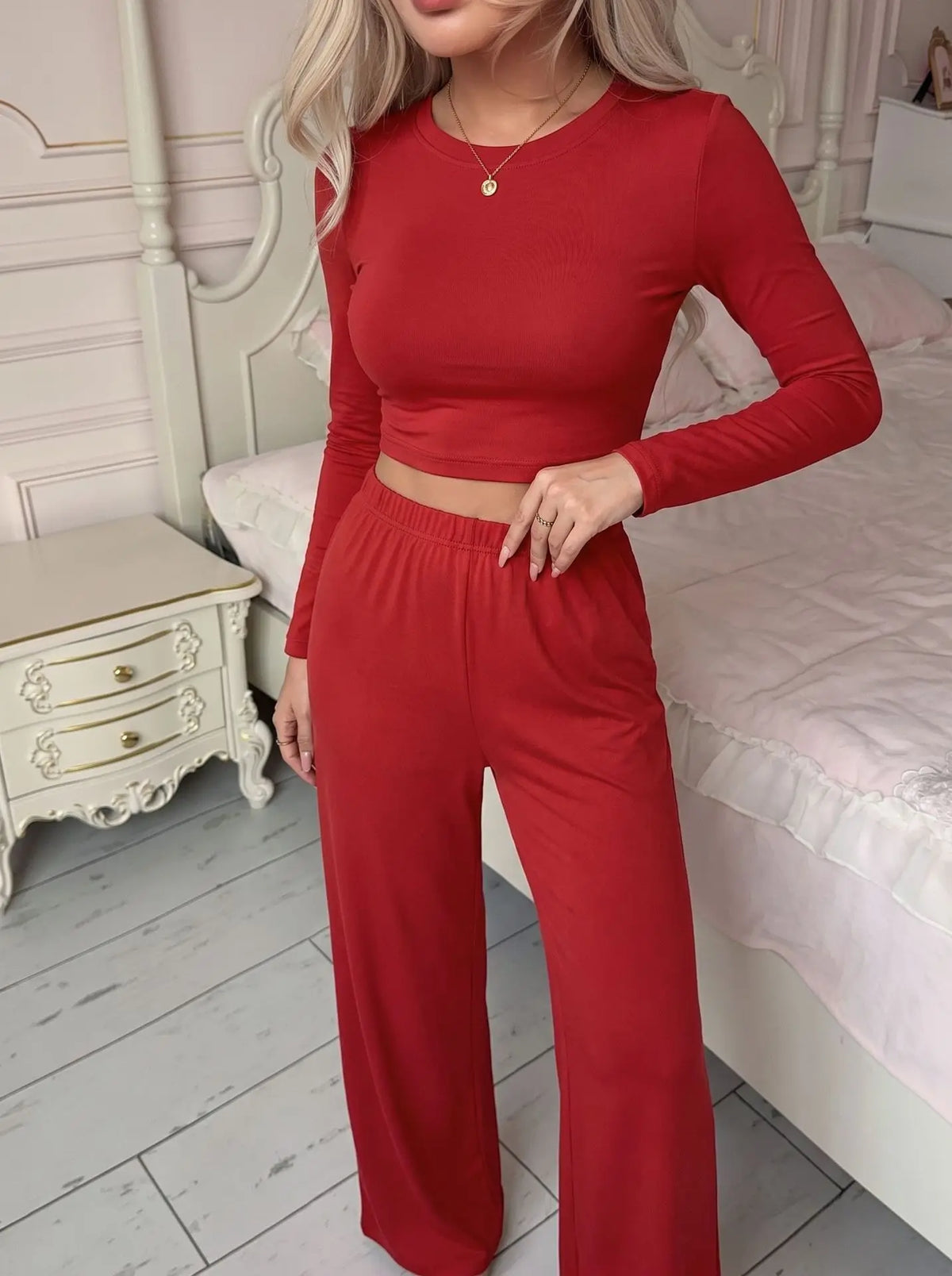 Autumn and Winter Cotton Women's Long-Sleeve and Long-Pants Casual Set, Soft, Comfortable, Stretchy Pajamas and Loungewear