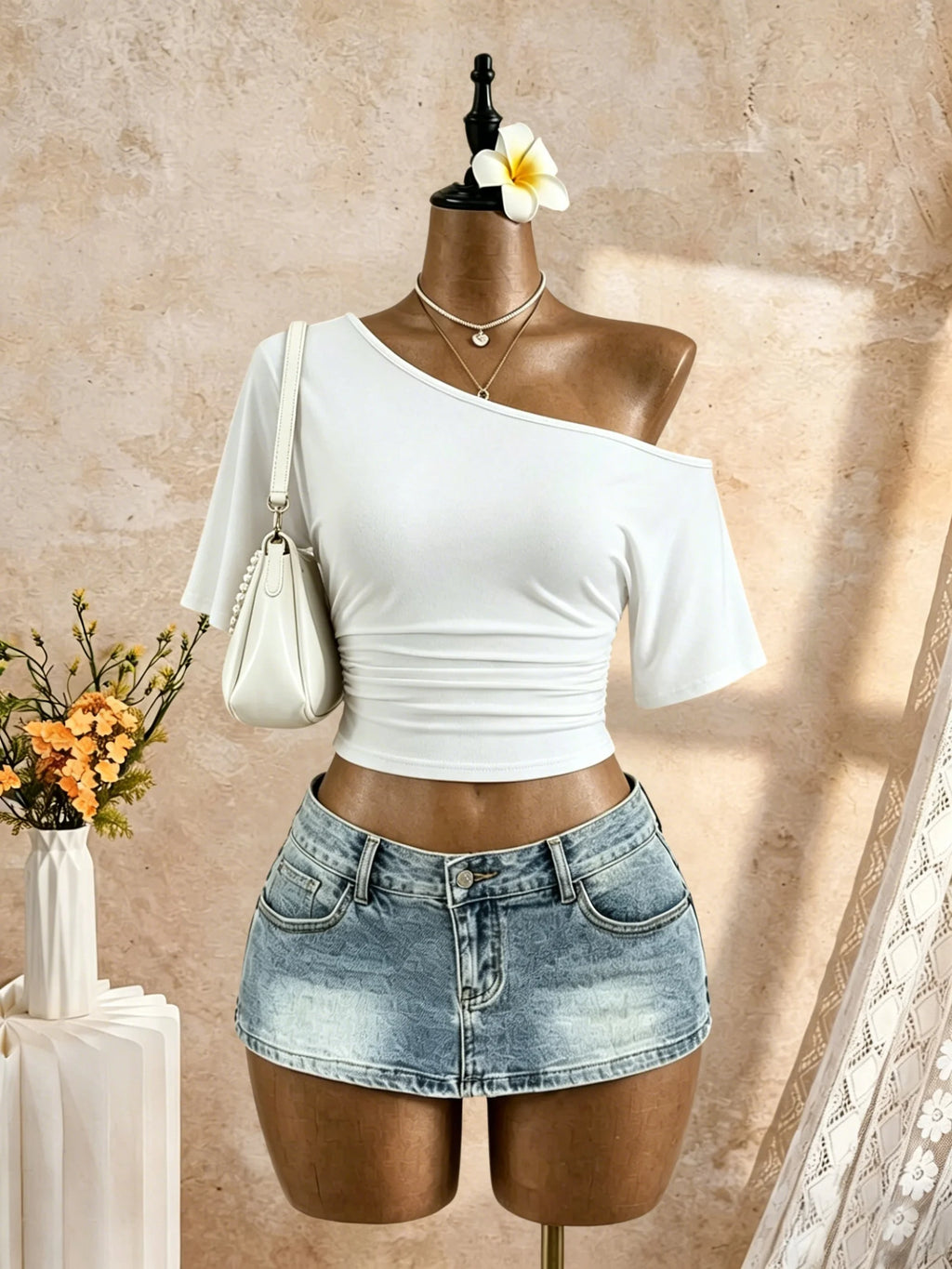 One-Shoulder Ruched Crop Top — Color Edit