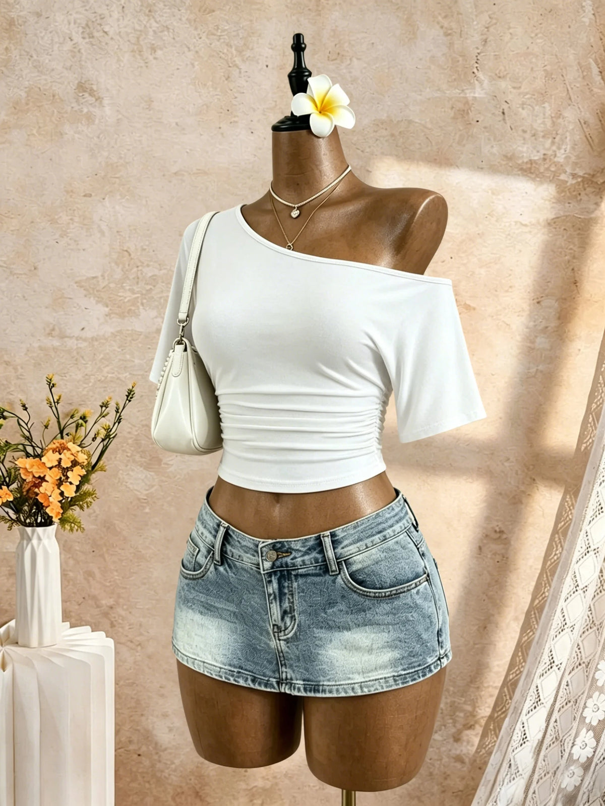 One-Shoulder Ruched Crop Top — Color Edit