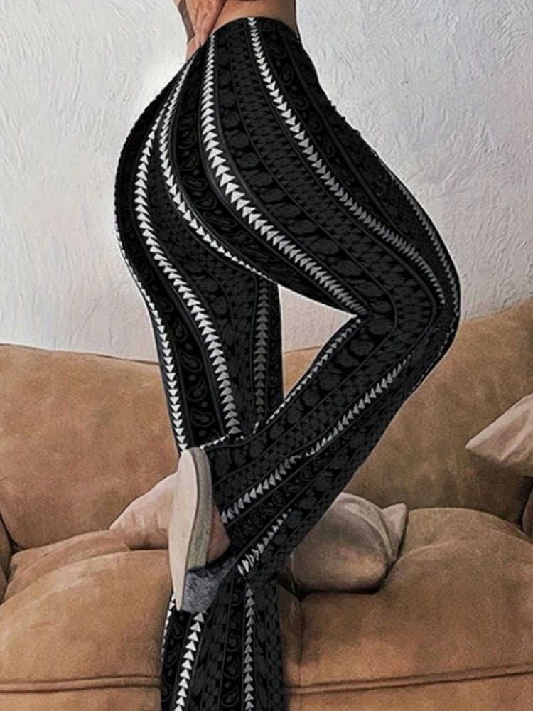 Women Pants Retro Print Flared Leggings Sexy Slim Fit Casual Pants Street Style 2025 Spring Summer Fashion Long Trousers