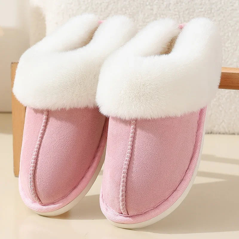 Winter Suede Fur Slippers Women Thick Sole Anti Slip Warm Indoor House Shoes