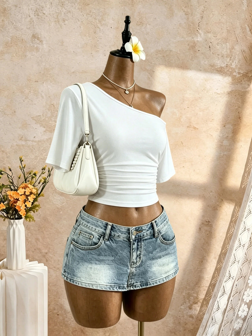 One-Shoulder Ruched Crop Top — Color Edit