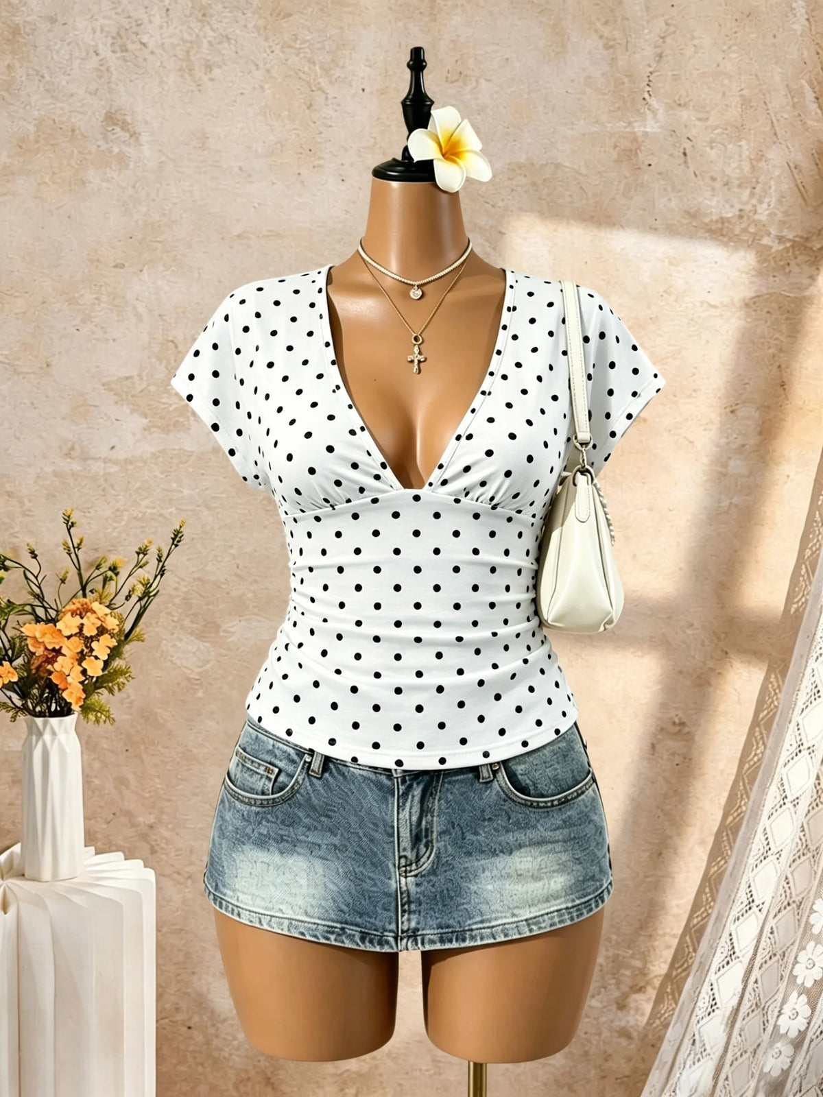 Deep V Ruched Crop Top