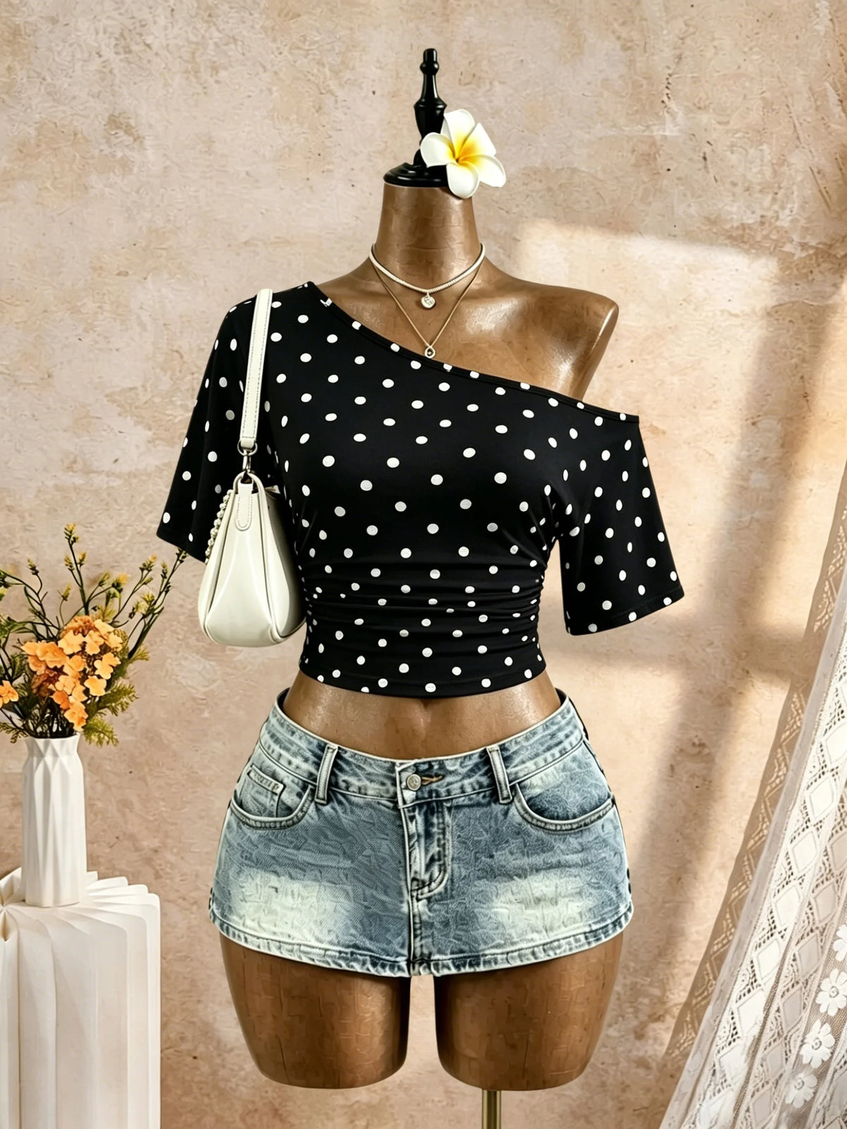 One-Shoulder Ruched Crop Top — Color Edit