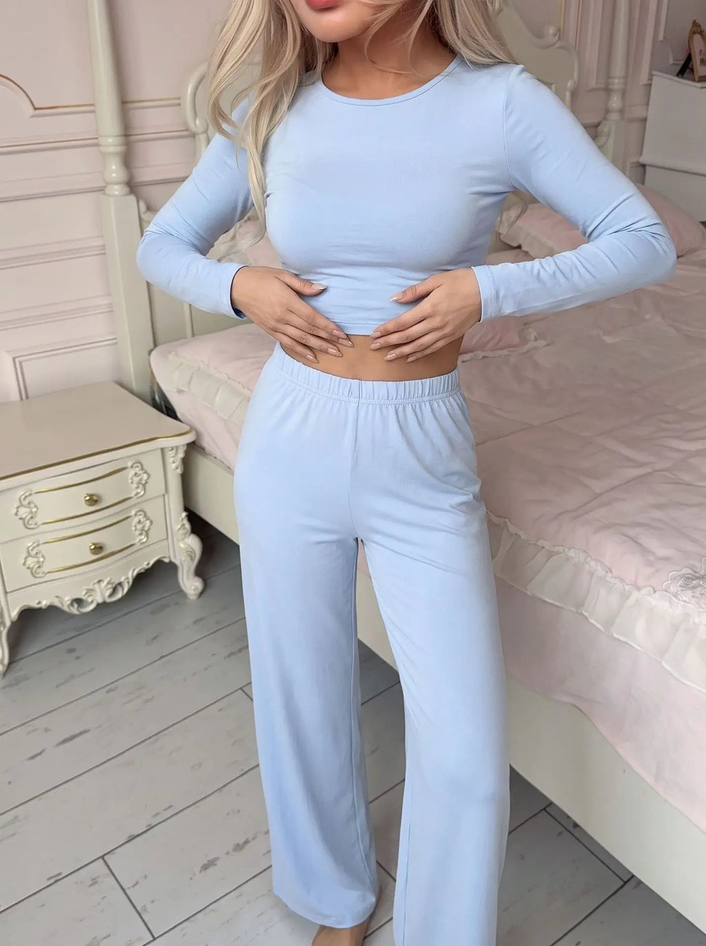 Autumn and Winter Cotton Women's Long-Sleeve and Long-Pants Casual Set, Soft, Comfortable, Stretchy Pajamas and Loungewear