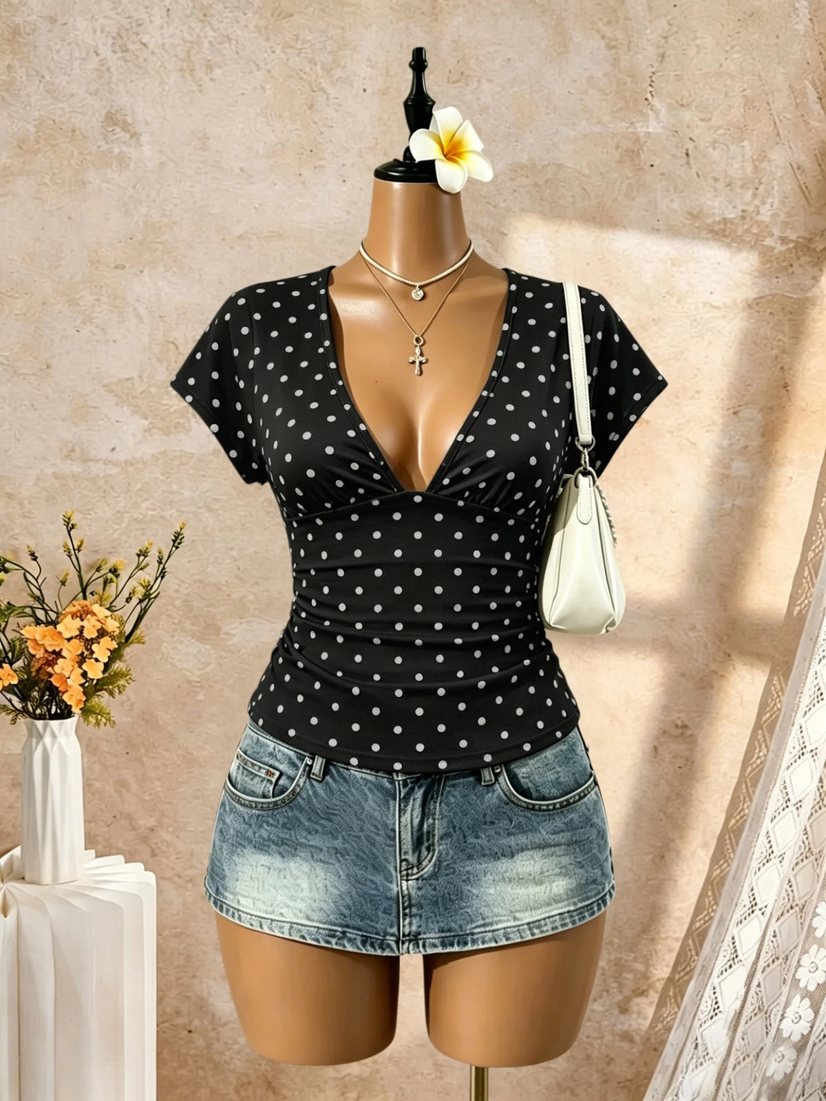 Deep V Ruched Crop Top