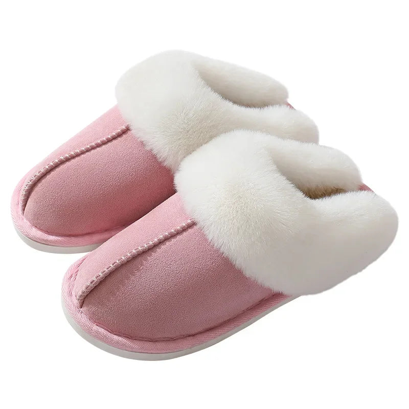 Winter Suede Fur Slippers Women Thick Sole Anti Slip Warm Indoor House Shoes