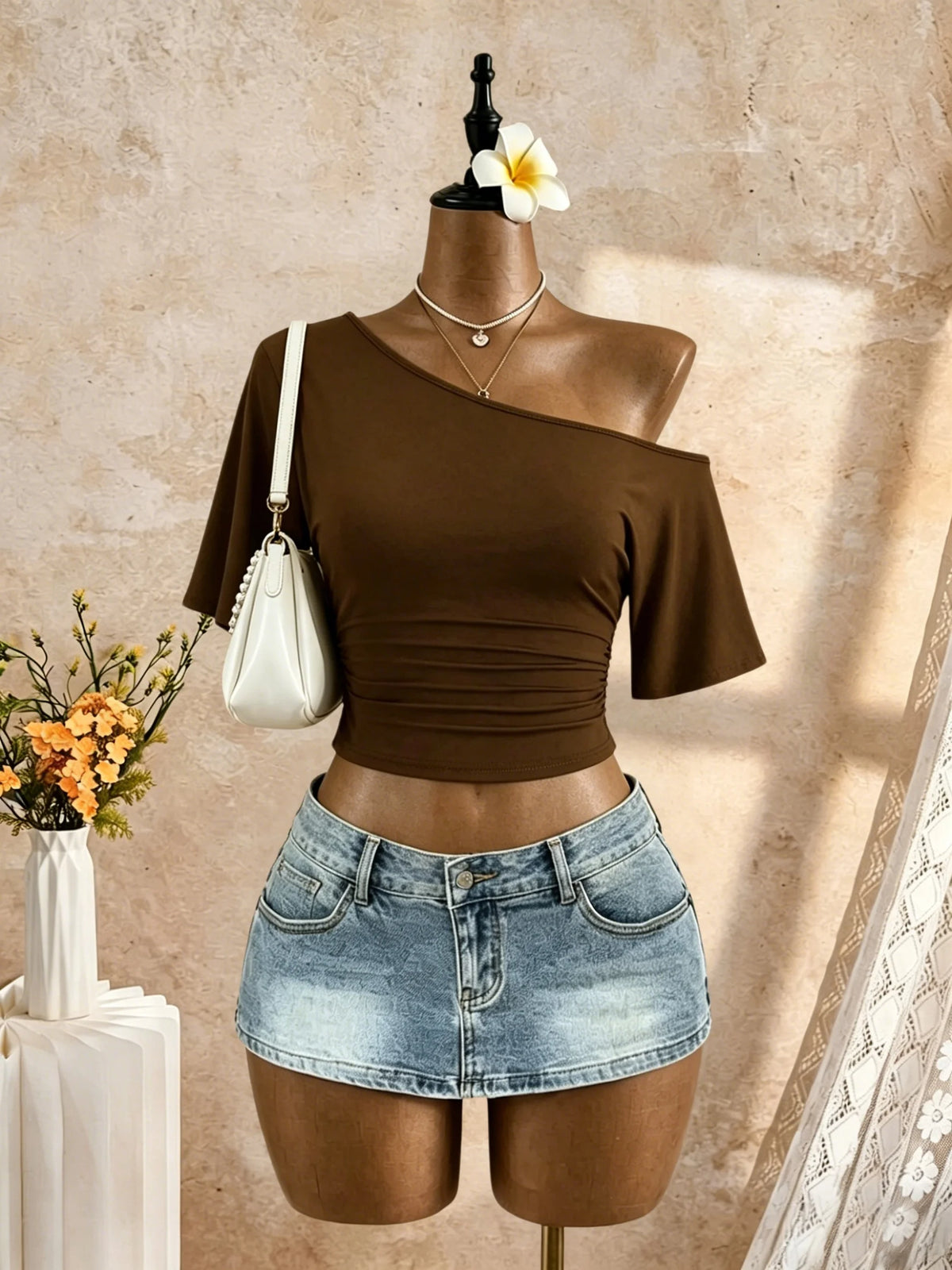 One-Shoulder Ruched Crop Top — Color Edit