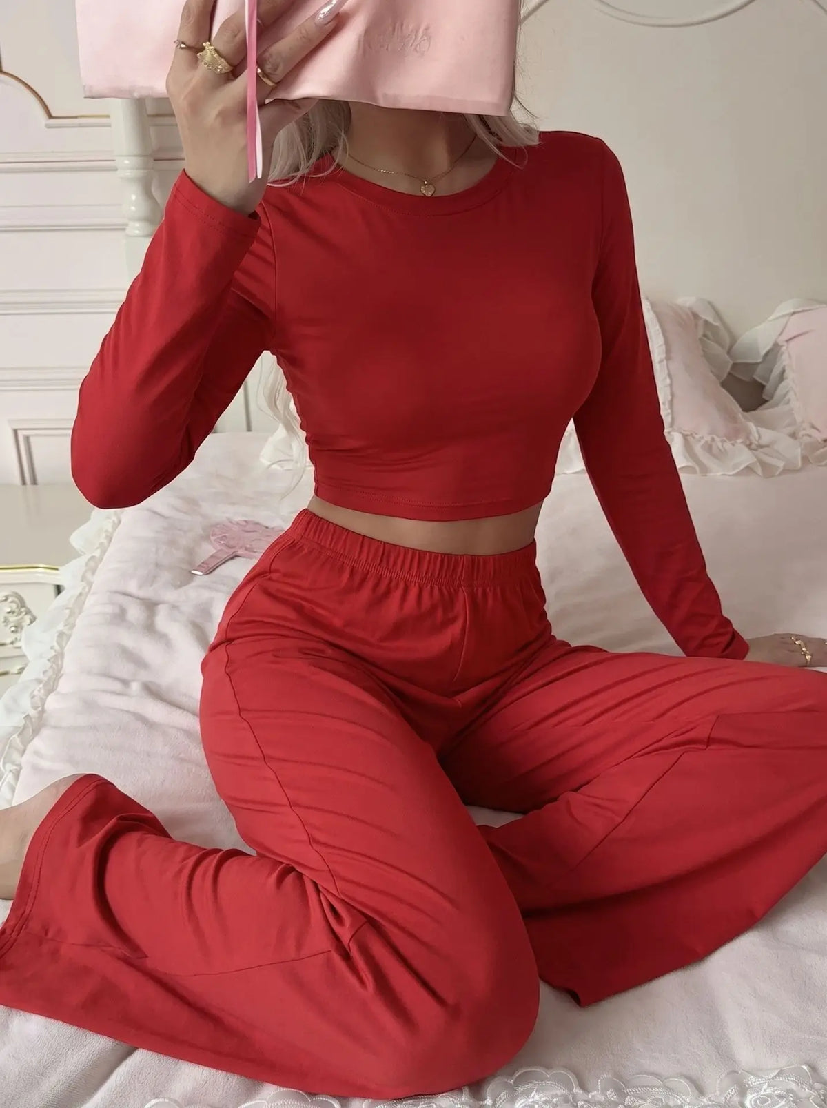 Autumn and Winter Cotton Women's Long-Sleeve and Long-Pants Casual Set, Soft, Comfortable, Stretchy Pajamas and Loungewear