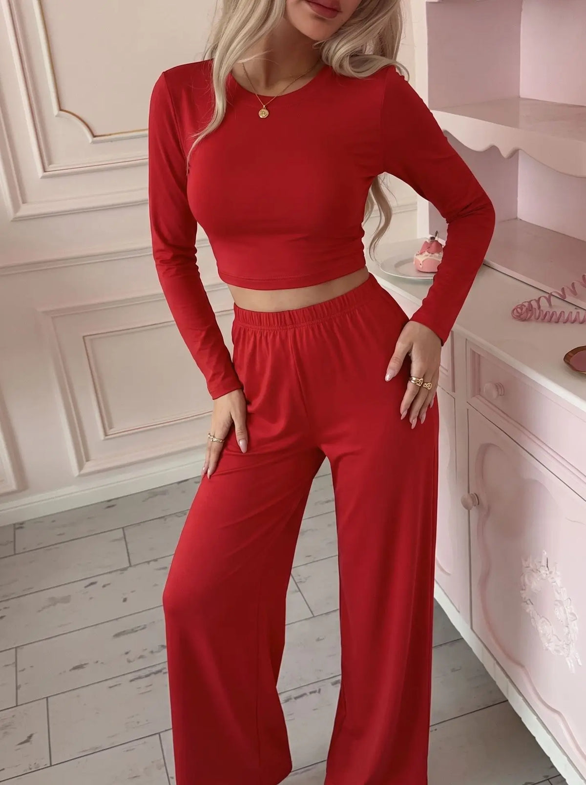Autumn and Winter Cotton Women's Long-Sleeve and Long-Pants Casual Set, Soft, Comfortable, Stretchy Pajamas and Loungewear