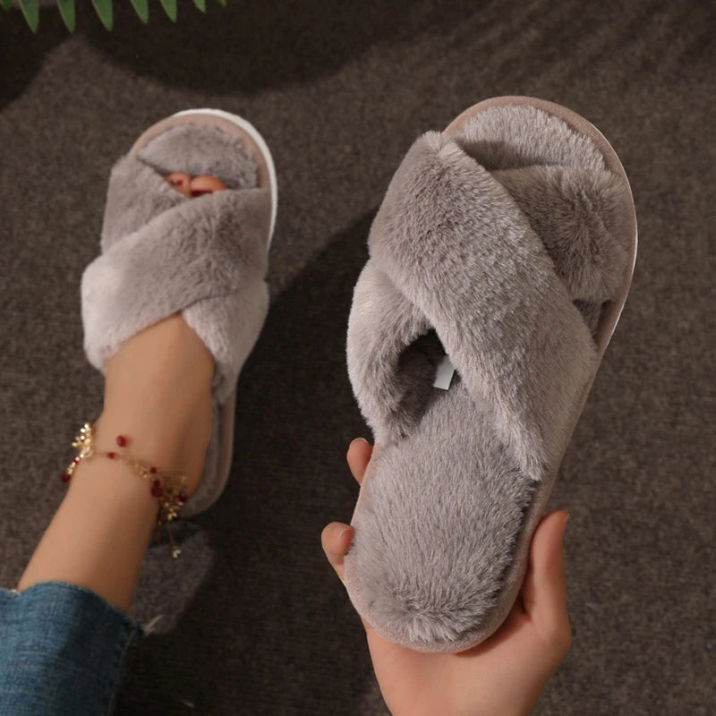 Fluffy Cross Slippers