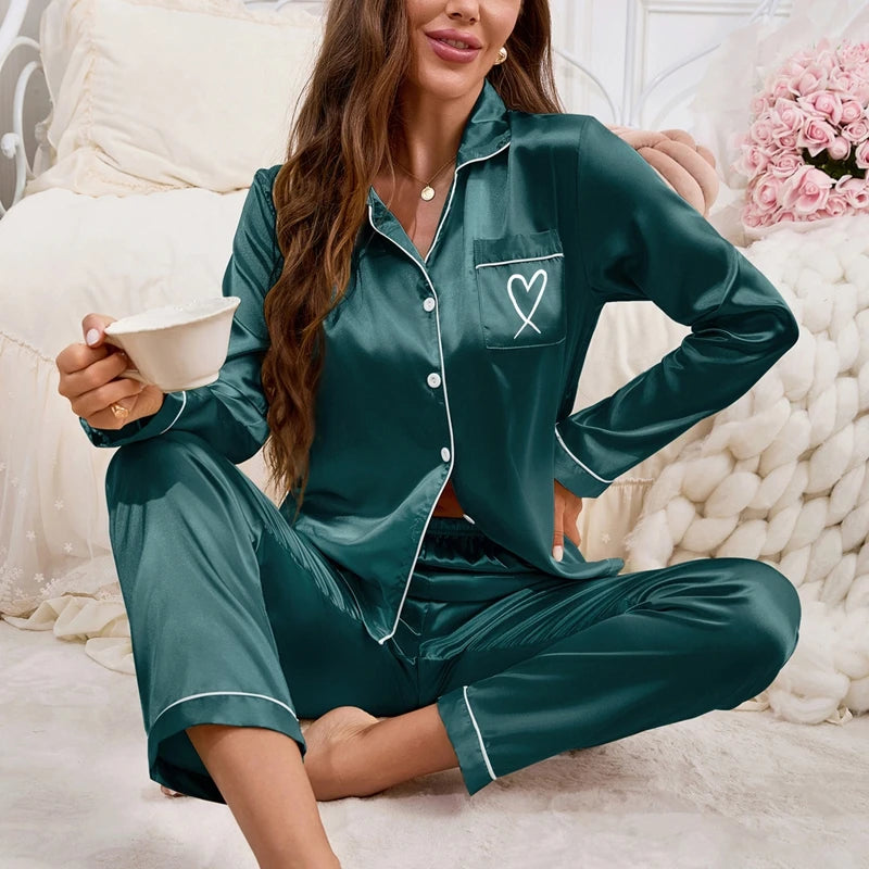 Heart Embroidery Pajama Set