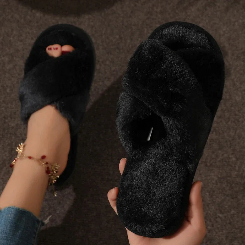 Fluffy Cross Slippers