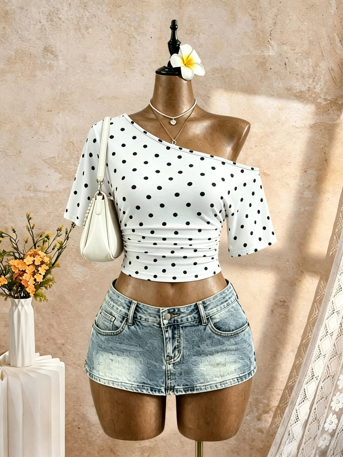 One-Shoulder Ruched Crop Top