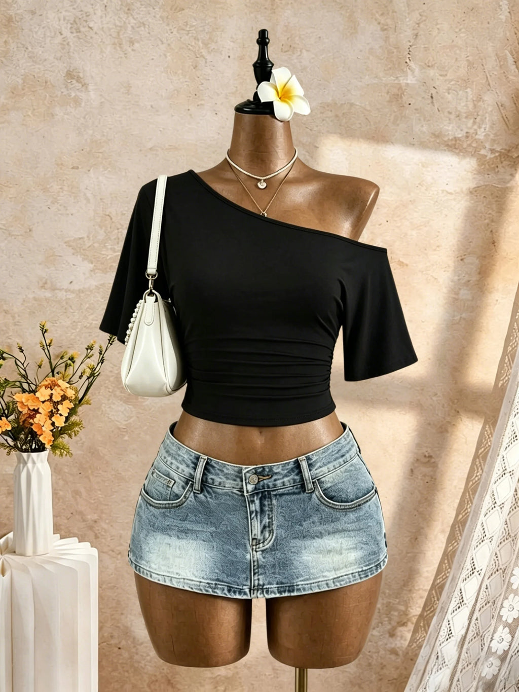 One-Shoulder Ruched Crop Top