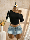 One-Shoulder Ruched Crop Top