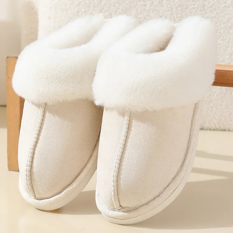 Winter Suede Fur Slippers Women Thick Sole Anti Slip Warm Indoor House Shoes